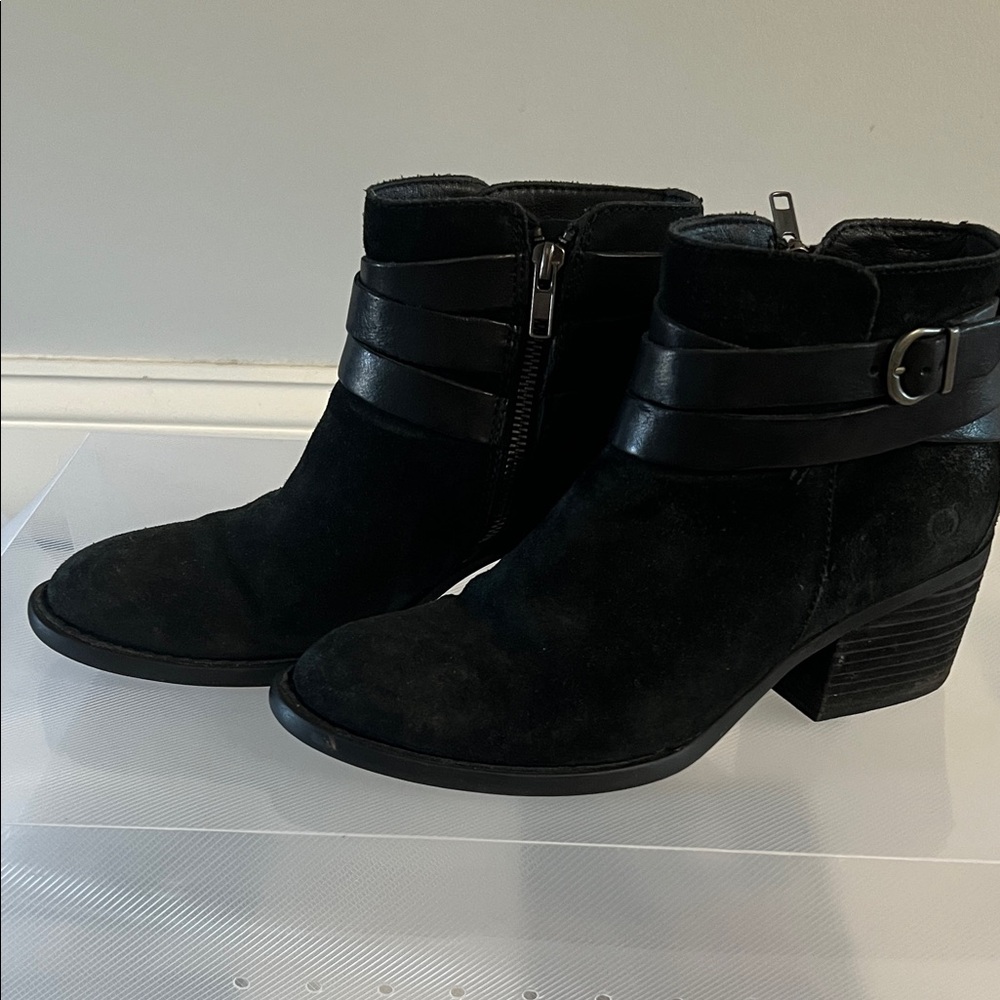 Born Black Suede Ankle Boots with Buckle